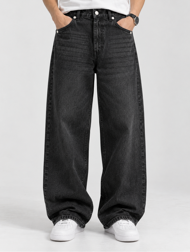 Acid Wash Charcoal Baggy Jeans (Unisex) Main Image