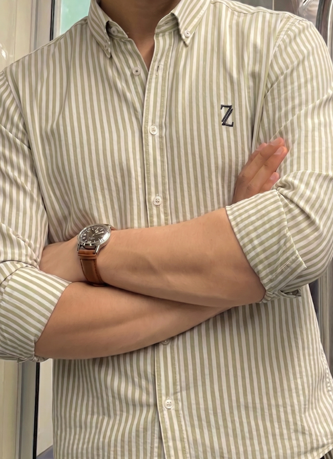 ZAURA Sage Stripe Signature Shirt Hover Image