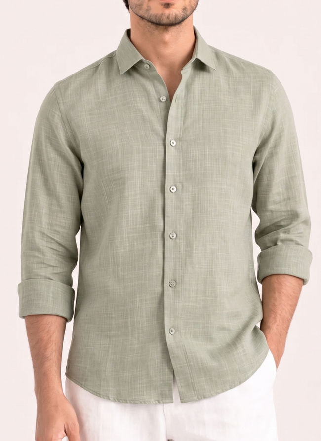 LINEN SHIRT KHAKI Hover Image