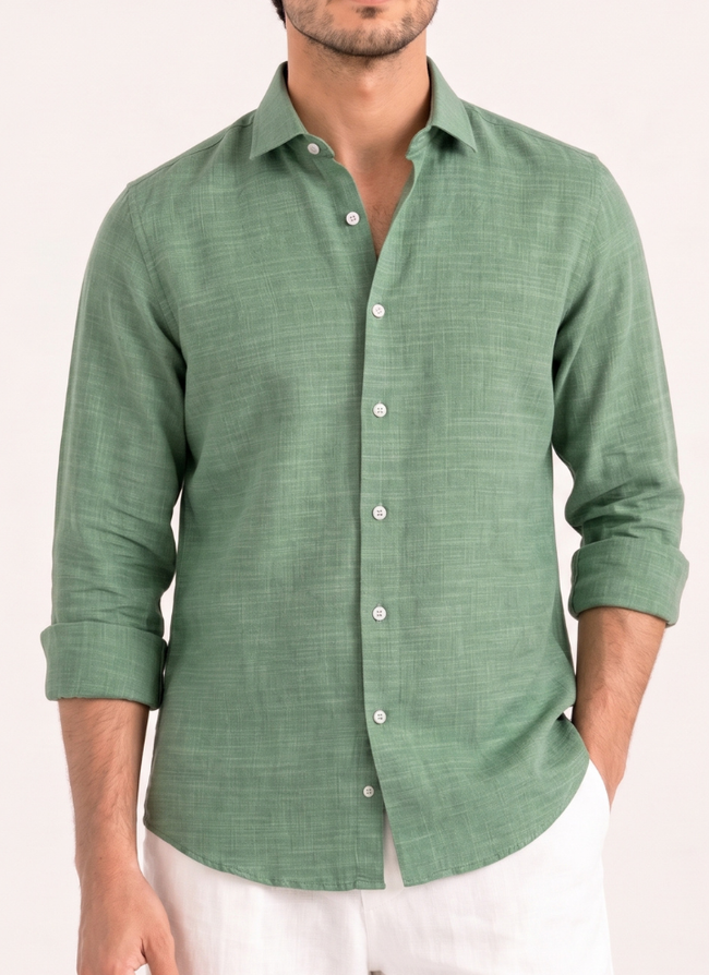 LINEN SHIRT SAGE GREEN Hover Image