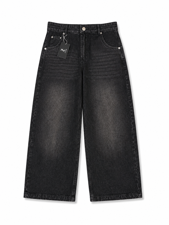 Acid Wash Charcoal Baggy Jeans (Unisex) Hover Image